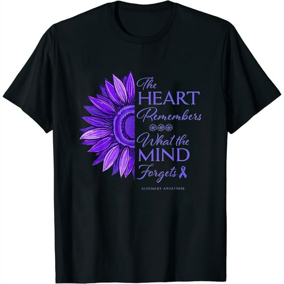 End Alzheimers and Raise Awareness Womens, Heart Remembers T-Shirt Black 3X-Large