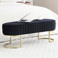 thumbnail image 1 of End of Bed Bench, 48" Velvet Upholstered Entryway Bench with Golden Metal Legs, Modern Ottoman Bench Oval Foot Rest Long Stool for Sofa Couch Bedroom Living Room Window, Black, 1 of 6