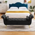 thumbnail image 1 of End of Bed Bench with Storage, 66.53" Storage Ottoman Bench Tufted PU Leather Entryway Bench with Rivet, Rolled Arms and Metal Legs, Upholstered Storage Bench Seat for Bedroom Living Room, Black, 1 of 8