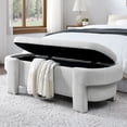 thumbnail image 1 of End of Bed Ottoman Bench, 51.5" Linen Fabric Upholstered Storage Bench with Safety Hinges and Bottom Vent, Flip Top Foot Rest  Entryway Bench for Living Room Bedroom, No Assembly, White, 1 of 8
