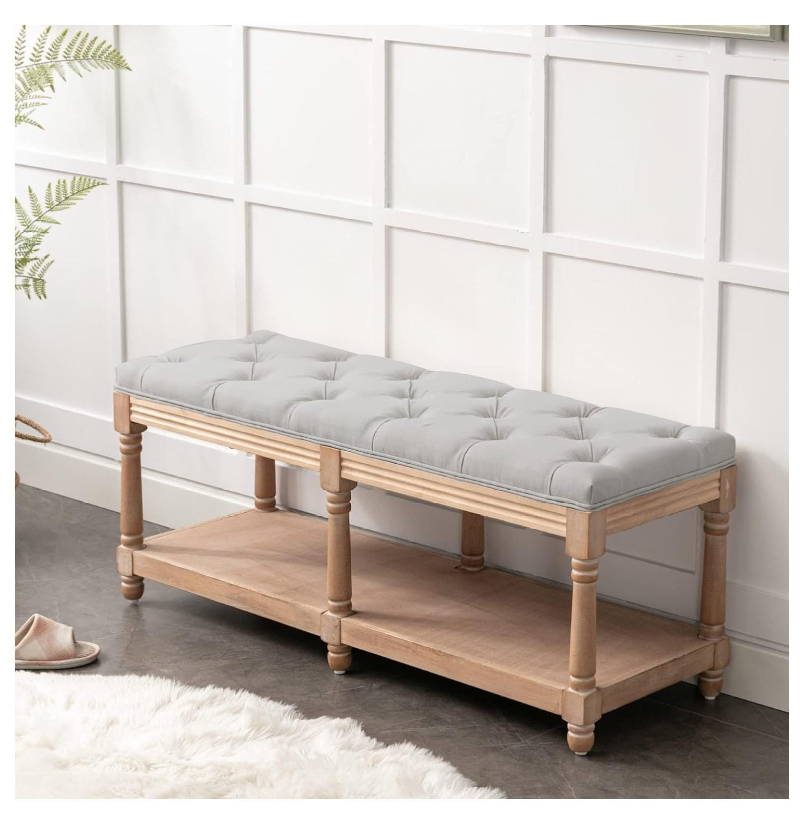 End of Bed Storage Bench,Upholstered Tufted Extra-Long Dining Bench, 45 ...