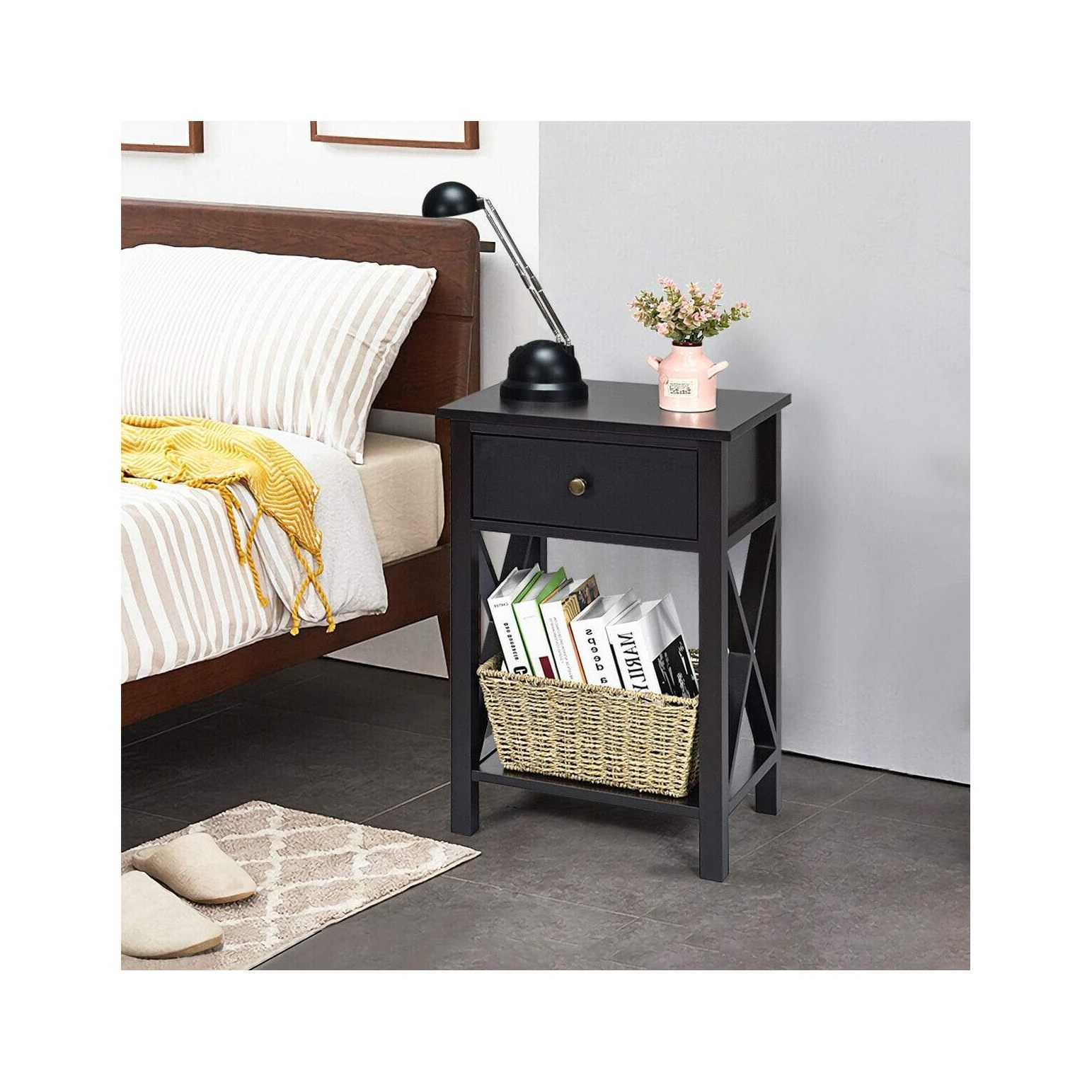 End Bedside Table Nightstand Drawer Storage Room Decor with Bottom
