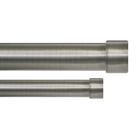 Lumino 1" and 5/8" Plated Pewter Cap Adjustable Double Curtain Rod Set, 42"-120"