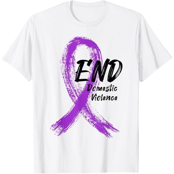 End Domestic Violence Awareness Month Purple Ribbon Survivor T-Shirt men and women can wear, black, white, gifts