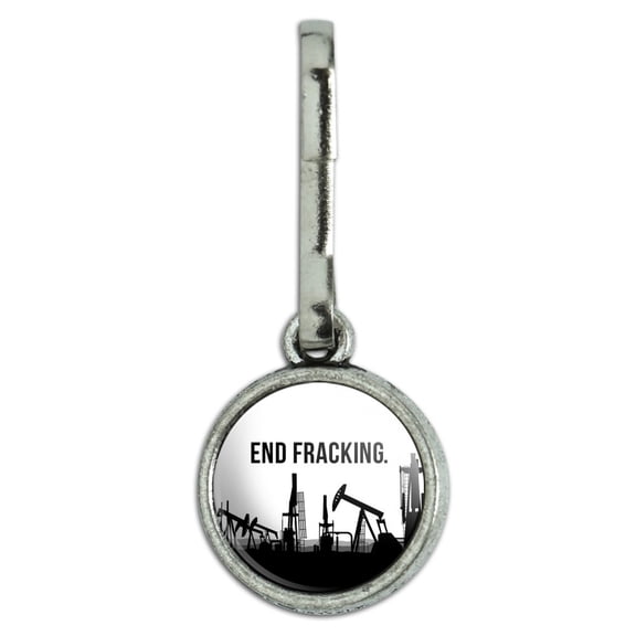 End Fracking Big Oil Drilling Antiqued Charm Clothes Purse Suitcase Backpack Zipper Pull Aid