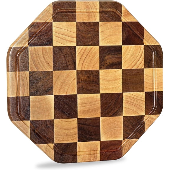 End Grain Board With Juice Groove, Octagon Serving Board For Kitchen, Flippable Charcuterie Board For Cheese, Bread & Fruits, 12x12x0.8 Inch