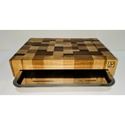 End Grain Cutting Board with Stainless Steel Tray