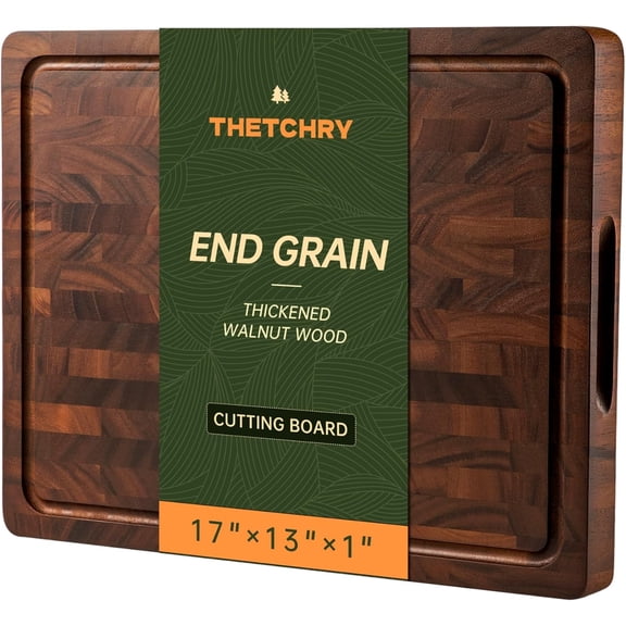 End Grain Walnut Cutting Board 17" L x 13" W x 1" Thick Double Sided with Handle