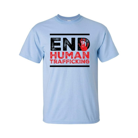 End Human Trafficking Hand Print Unisex Adult Short Sleeve T-shirt-Light Blue-large