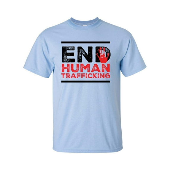 End Human Trafficking Hand Print Unisex Adult Short Sleeve T-shirt-Light Blue-medium