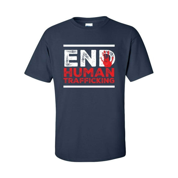 End Human Trafficking Hand Print Unisex Adult Short Sleeve T-shirt-Navy-small