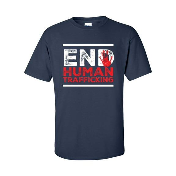 End Human Trafficking Hand Print Unisex Adult Short Sleeve T-shirt-Navy-xxl