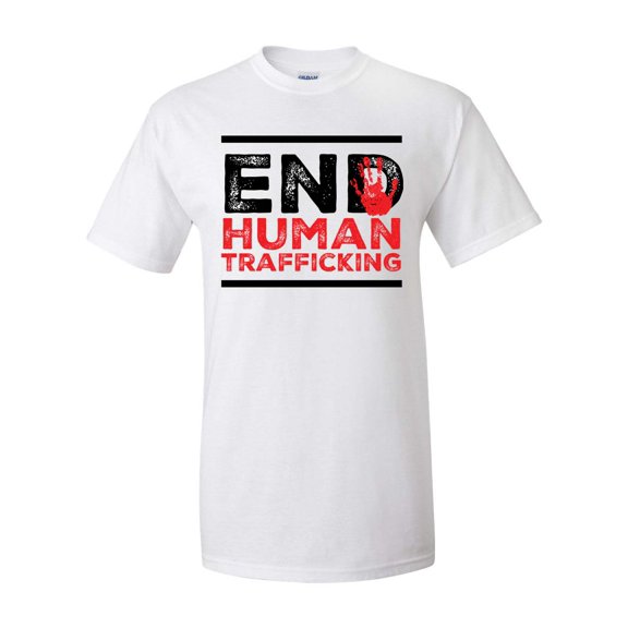 End Human Trafficking Hand Print Unisex Adult Short Sleeve T-shirt-White-small