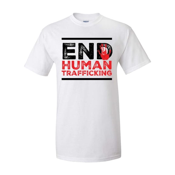 End Human Trafficking Hand Print Unisex Adult Short Sleeve T-shirt-White-xxl