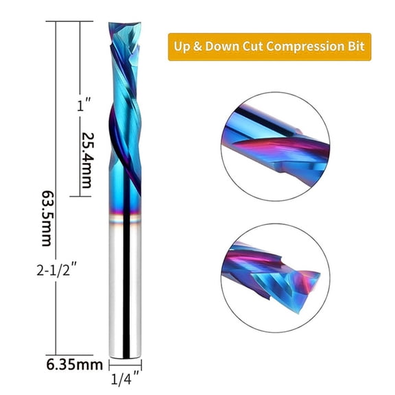 End Mill 2 Flute Up/Down Cutting Spiral Router Bit 6.35mm Carbide Milling Cutter CNC Router Bit Accurate Grooves Slots