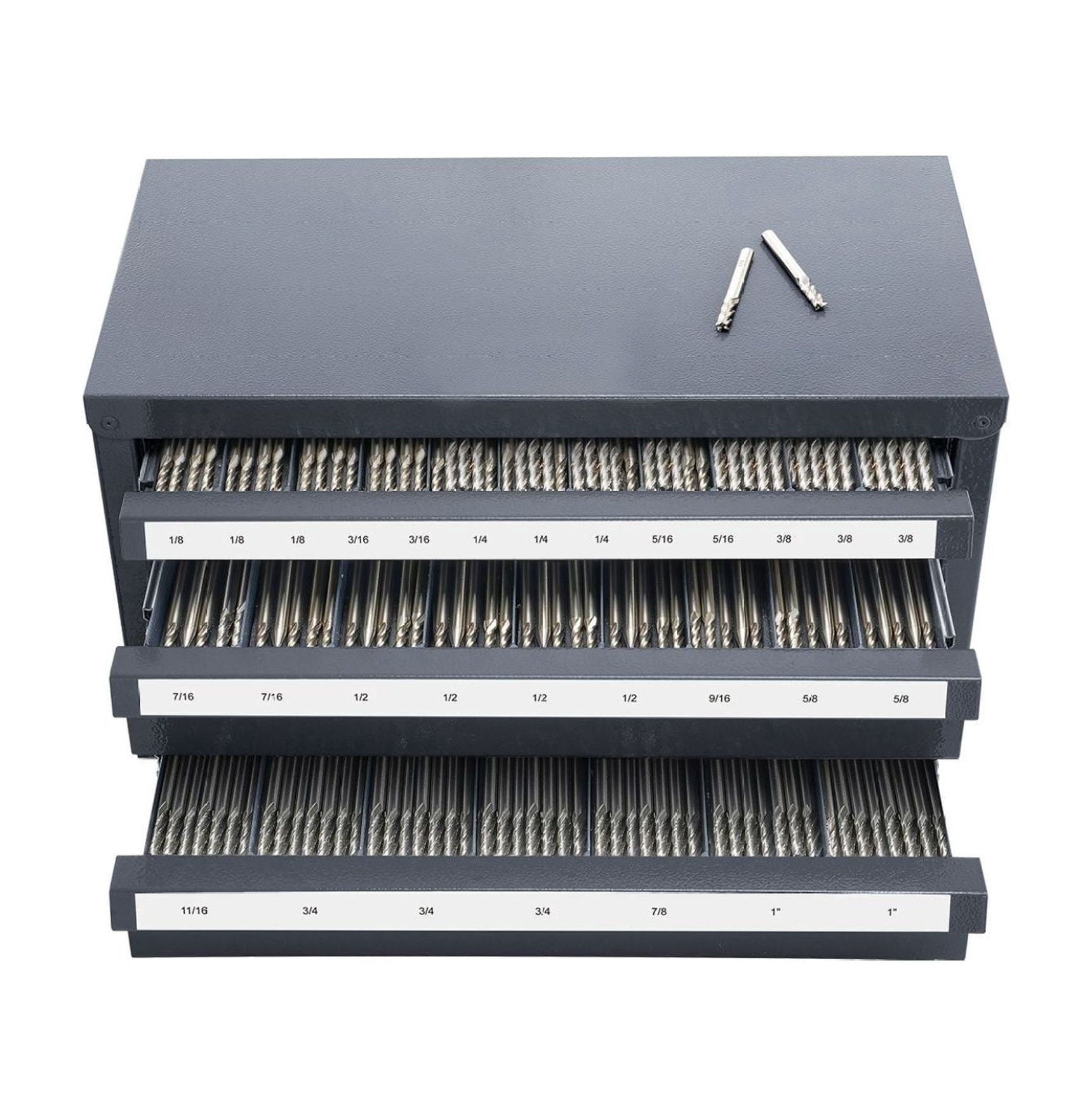 End Mill Cabinet 29 Compartments, Steel Tool Organizer 1/8