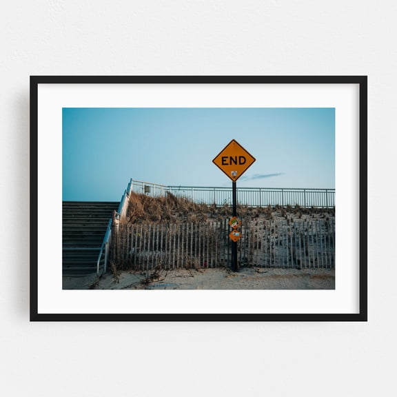 End, Rockaways 01 - Queens New York Photography Coastal Minimalist Desert Beach Boardwalk Landscape Street Photography Black Framed Wall Art Print 5 x 7 inches