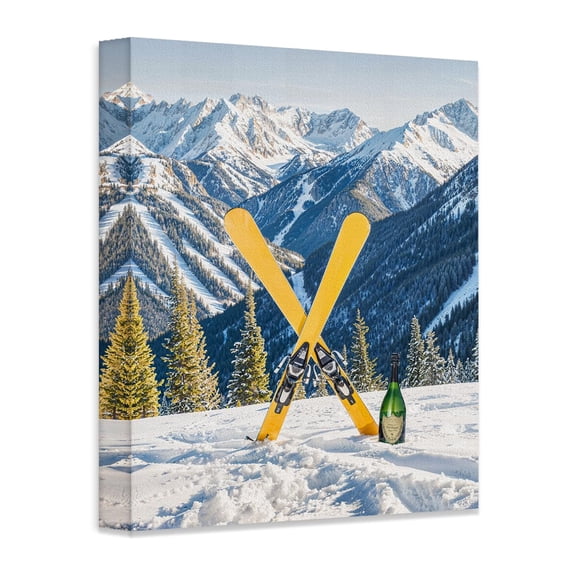 End of The Run-28x36 Stretched Canvas Poster- Skiing Decor - Winter Park Resort- Landscape, Snow-Covered Mountains, Winter Theme, Outdoors, Sports, Skier Man Cave Decor,Travel, Hiking, Trekking