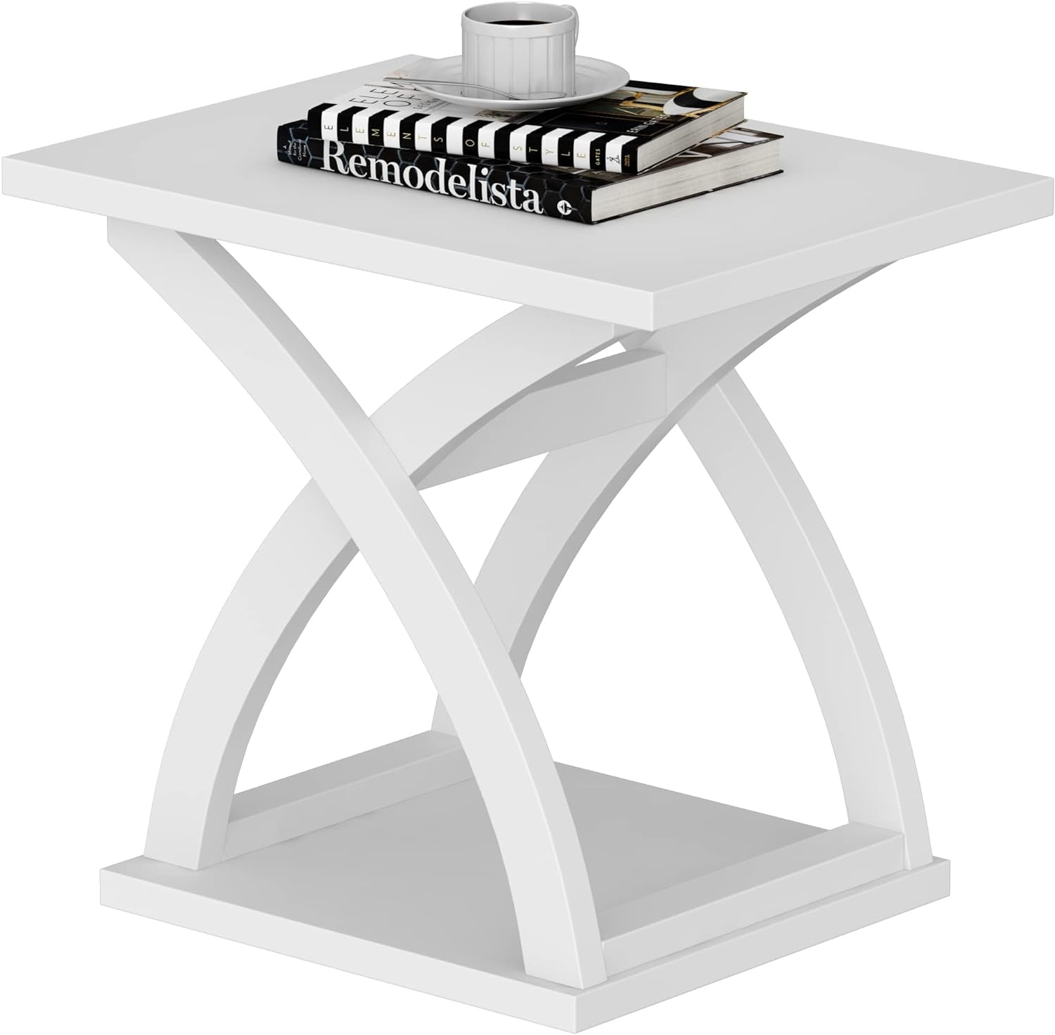 ChooChoo Modern End Table Set Of 2 With X-Design & Storage Shelf - For Living Room