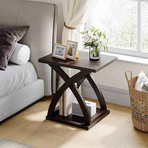 End Side Table, Modern End Table with Storage Shelf, X-Design Side ...