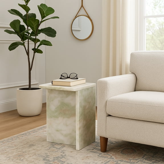 End Side Table or Small Night Stand for Room Decor - Square Marble Accent Drink Table for Home, Bedroom, or Living Room Decor - Accent Display for Small Spaces, Patio or Balcony - 20", Green