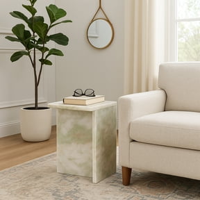 End Side Table or Small Night Stand for Room Decor - Square Marble Accent Drink Table for Home, Bedroom, or Living Room Decor - Accent Display for Small Spaces, Patio or Balcony - 20", Green