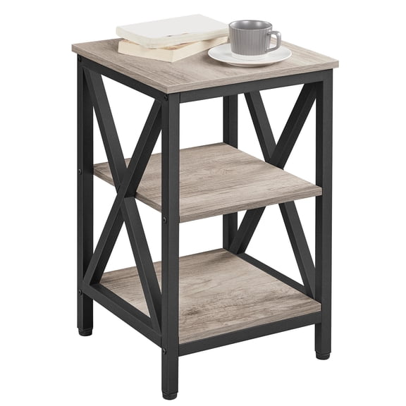 End Side Table with Storage Shelves, 3-Tier Sofa Table for Living Room, Wood Look Accent Furniture for Bedroom Hallway Office, Black