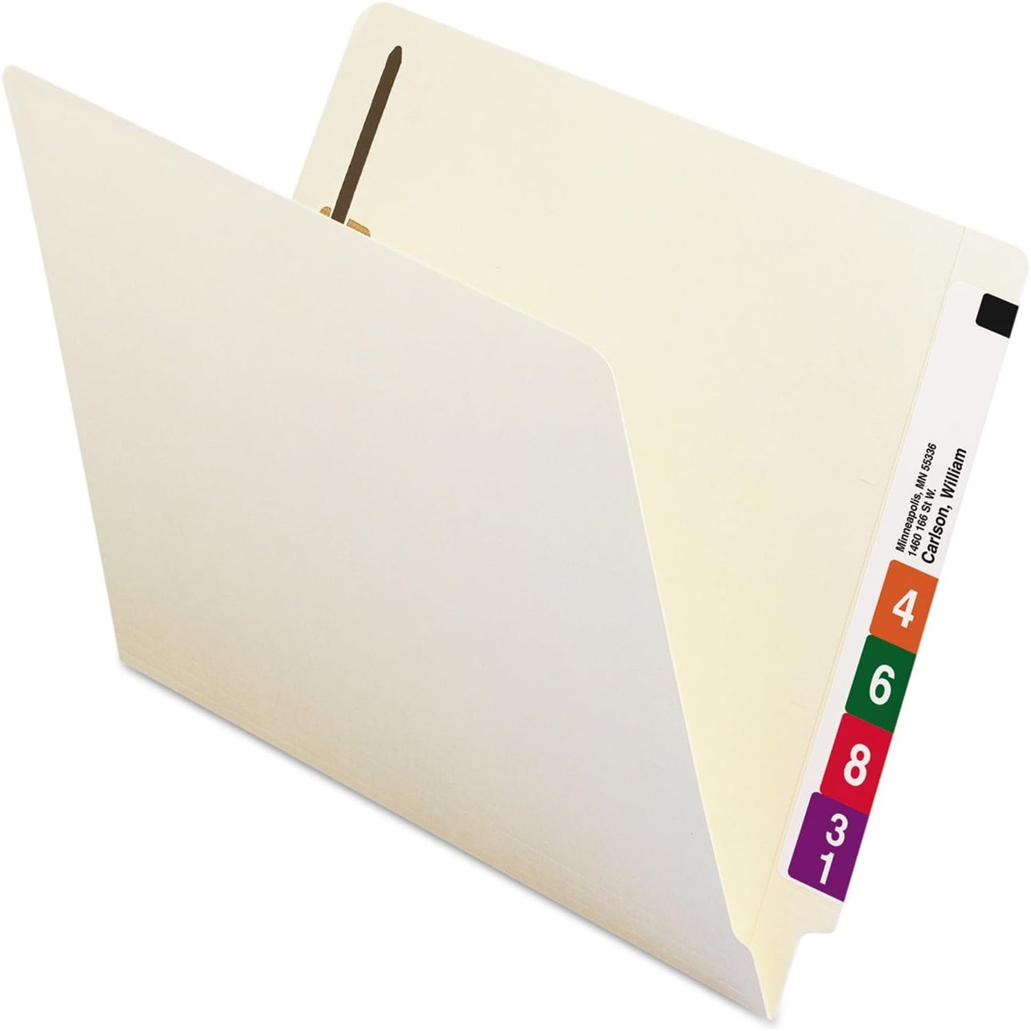 End Tab Pocket Folder with Fastener, Straight-Cut Tab, 1 Pocket, Letter Size, Manila, 50 Count