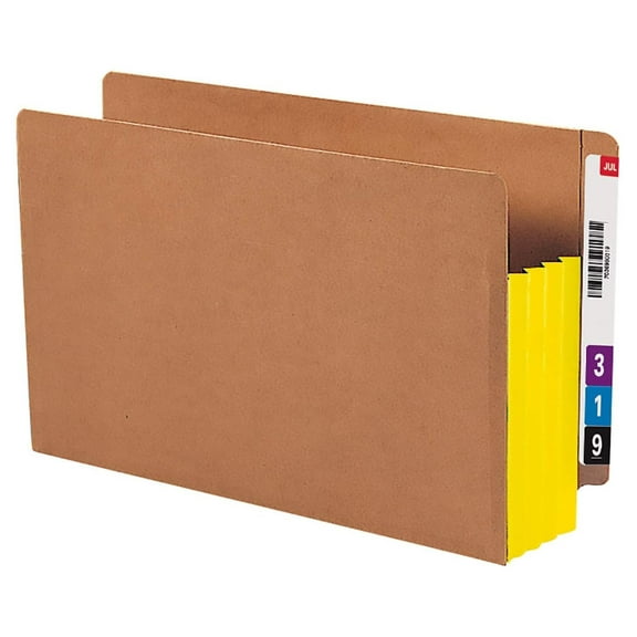 End Tab Pocket, Reinforced Straight-Cut Tab, 3-1/2" Expansion, Extra Wide Legal Size, Redrope with Yellow Gusset, 10 per Box (74688)