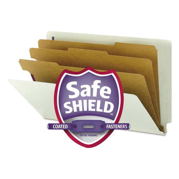 Smead 29820 3 in. Expansion End Tab Pressboard Classification Folders - Gray-Green/Legal Size (10/Box)
