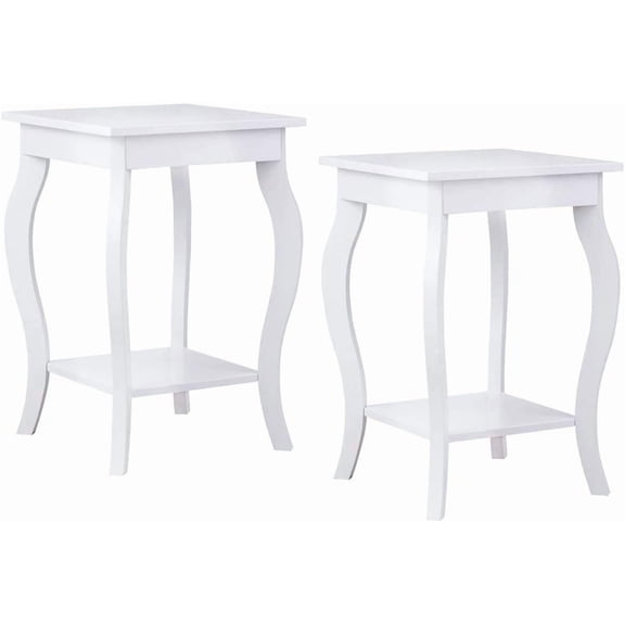 End Table 16" W/Storage & Shelf Curved Legs Home Furniture for Living Room Accent Sofa Side Table Nightstand (White)