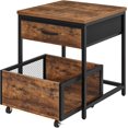 thumbnail image 1 of End Table, 19.7 Inch Square Side Table, Mini Fridge Stand with Storage, Nightstand with Mobile Basket Cart, for Living Room, Bedroom, 1 of 9
