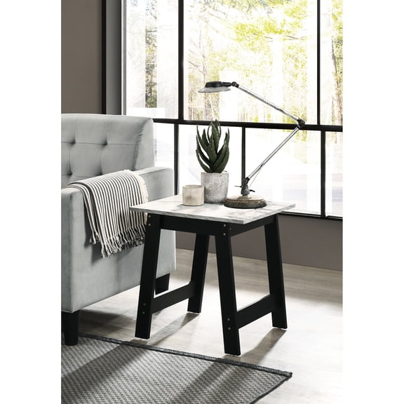 End Table 19", Black Legs And Marble-like Surface, Adds Charm To Your Interior, Furniture Sliders Included 19" With Legs, Marble Finish Top For A Chic Look,