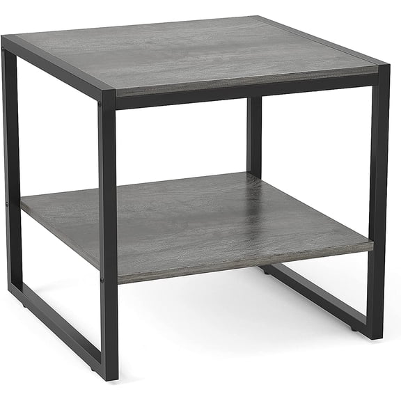 End Table, 20 Inch Square End Table, Mini Fridge Stand with 2-Tier Storage Shelves, Industrial Wood Side Table Small Table Stand for Living Room, Bedroom, Office, Black Oak