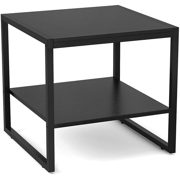 End Table, 20 Inch Square End Table, Mini Fridge Stand with 2-Tier Storage Shelves, Industrial Wood Side Table Small Table Stand for Living Room, Bedroom, Office, Black