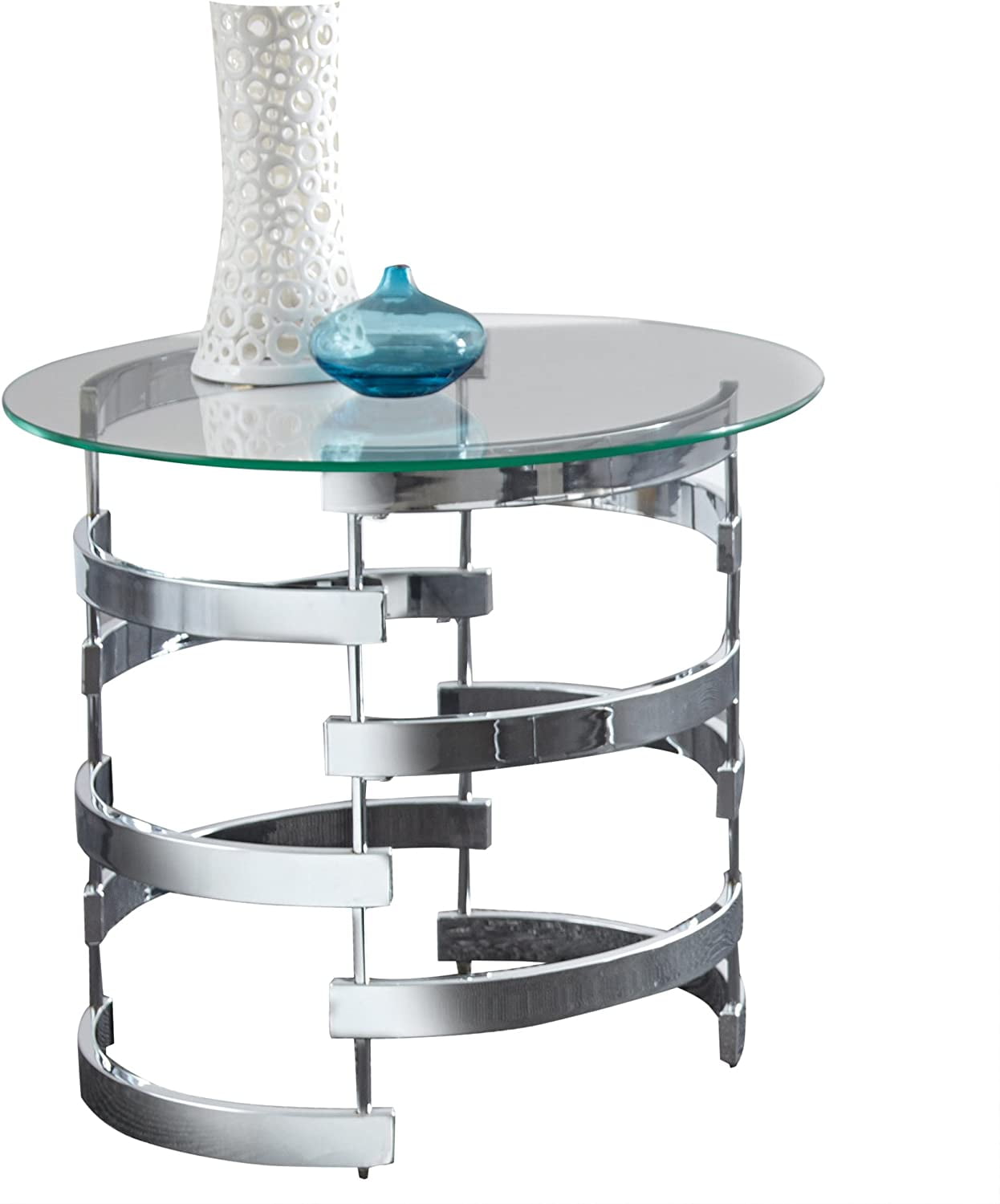 23'' Sleek Chrome & Tinted Glass Round End Table
