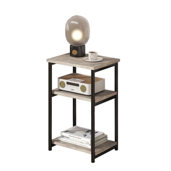 End Table with 3 Storage Shelves, Narrow Side Table for Small Spaces, Industrial Sofa Table with Metal Frame and Wood Top, Nightstand for Living Room, Bedroom, Office, No-Tool Assembly
