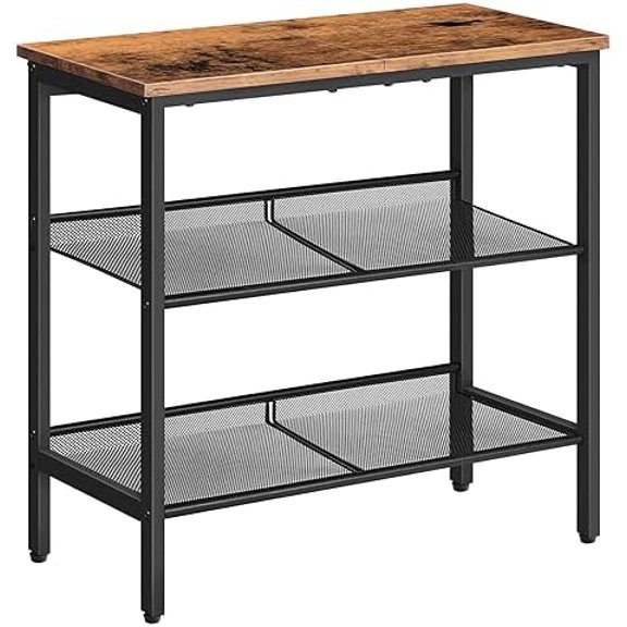 End Table, 3-Tier Narrow Side Table, Nightstand with 2 Flat or Slant Adjustable Shelves for Small Spaces, Hallway, Living Room, Bedroom, Sturdy, Easy Assembly, Rustic Brown and Black BF23BZ01G1