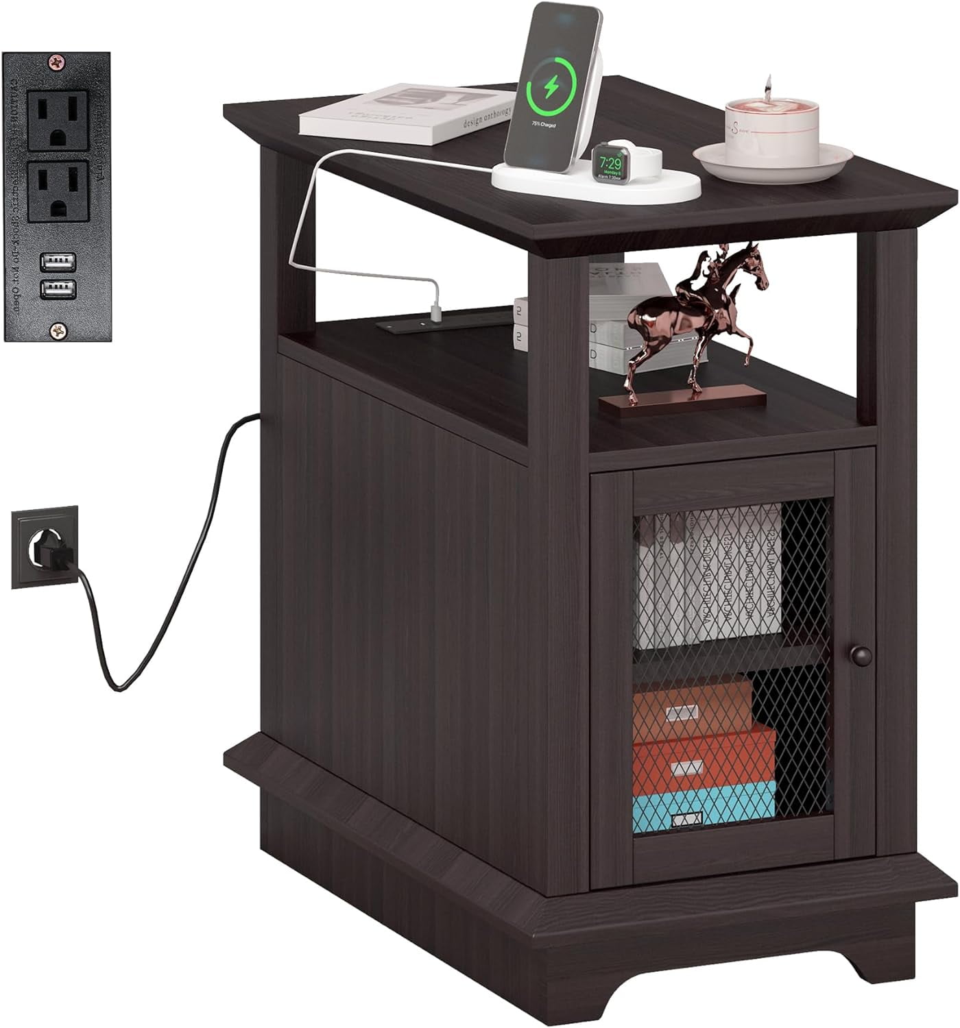 End Table, 3Tier Side Table with Charging Station Bedside Table