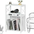 thumbnail image 1 of End Table 3 Tier Side Tables Modern Sofa Table with Storage Shelf, , Vinyl Record Player Table with Album Storage, Nightstand with Magazine Rack Living Room Home Office,White, 1 of 7