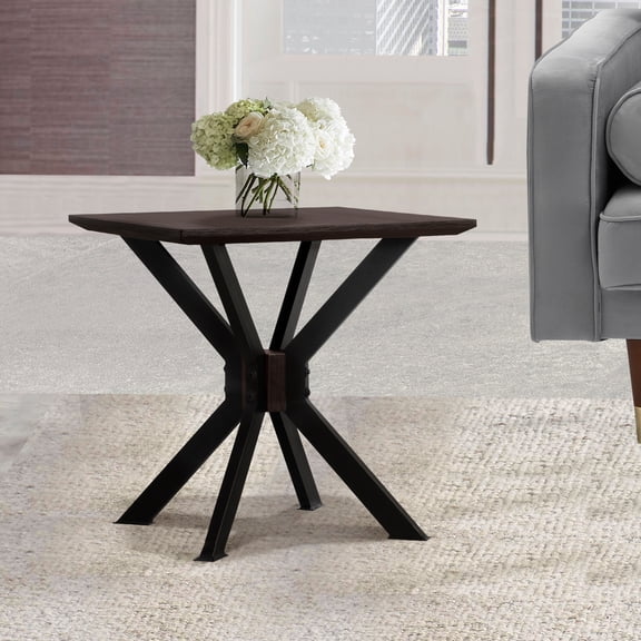 End Table, Acacia Wood and Metal Frame Side Table with Brushed Coffee Bean Brown Finish, Modern Square Design for Living Room, 23.6 W x 23.6 D x 23.6 H Inches, Sturdy Construction