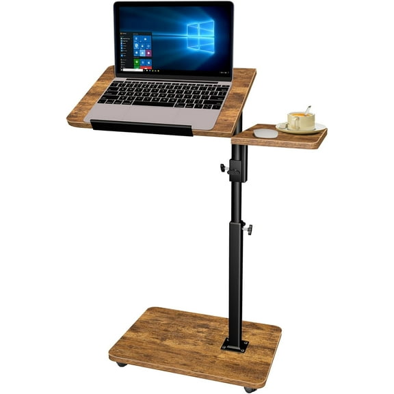 End Table Adjustable Height, 22.8"L Side Table Tv Tray with Wheels, 90° Tilting Panel Couch Table That Slides Under, Small End Table for Small Spaces, Overbed Bedside Desk Mobile Rolling Laptop Stand