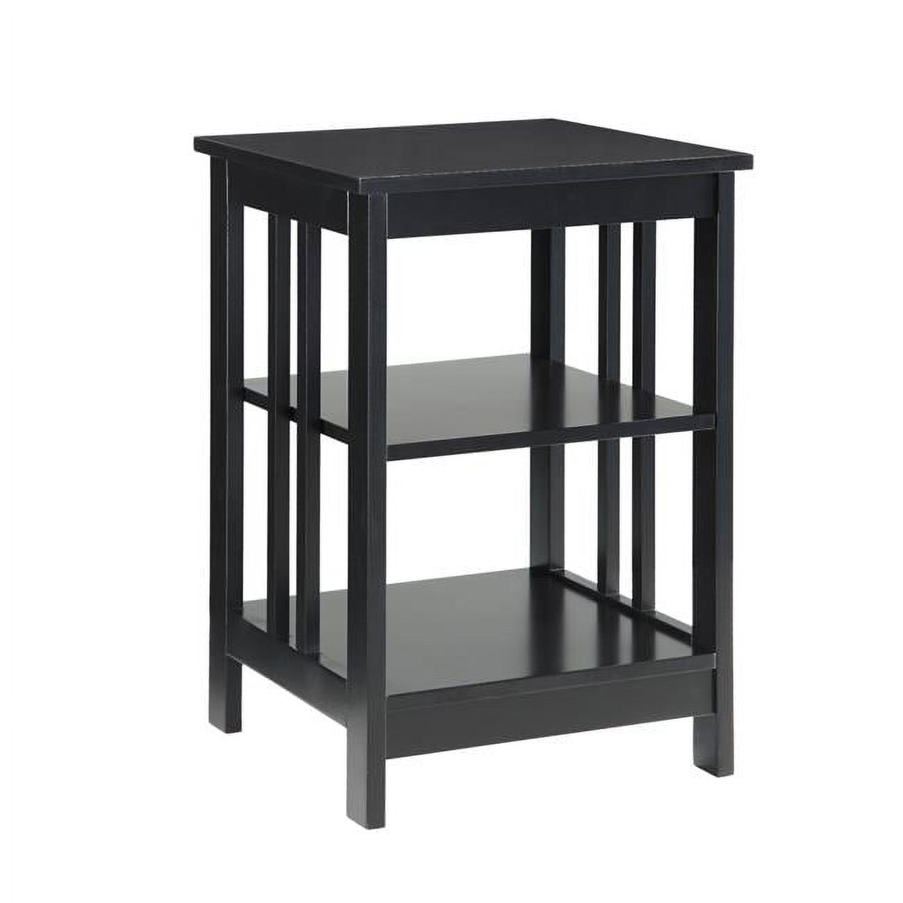 Black Rectangular Traditional Wood End Table with Shelves