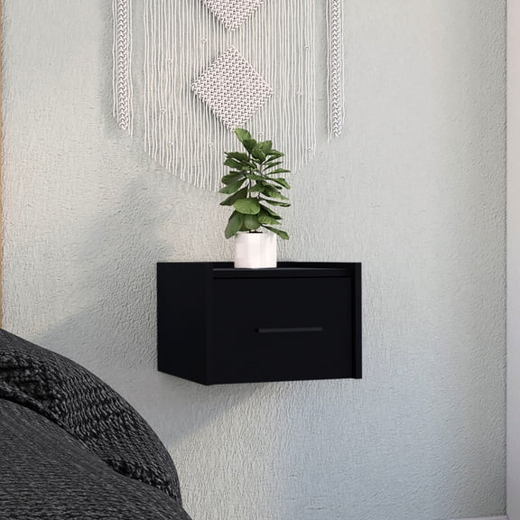 End Table - Black With Drawer For Bedroom Decor Nightstand Space Saving