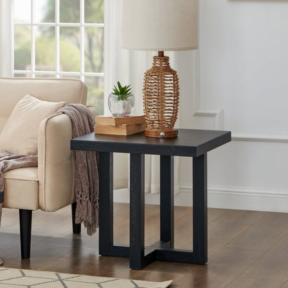Black End Table with X-Shaped Metal Legs, Small Side Table for Living Room Bedroom Balcony Small Spaces, Modern Industrial Style Furniture