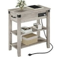 thumbnail image 1 of End Table with Charging Station, 3-Tier Narrow Side Table with Drawer and Storage End Table Wood Farmhouse Bed Side Table/Night Stand for Living Room Bedroom Office (Rustic Grey), 1 of 9
