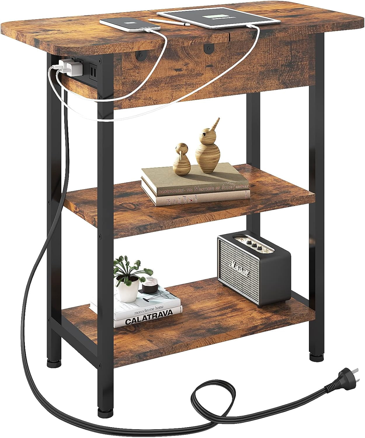 End Table with Charging Station, Flip Top Side Table with USB Ports and ...