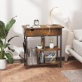 thumbnail image 1 of End Table with Charging Station,Flip Top Side Table with USB Ports and Outlets,Narrow Nightstand Sofa Couch Table Bedside Table with Shelf for Living Room Small Space (Rustic Brown), 1 of 7