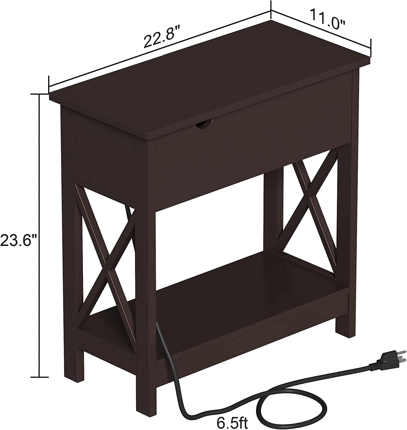 End Table with Charging Station, Narrow Flip Top Side Table with USB