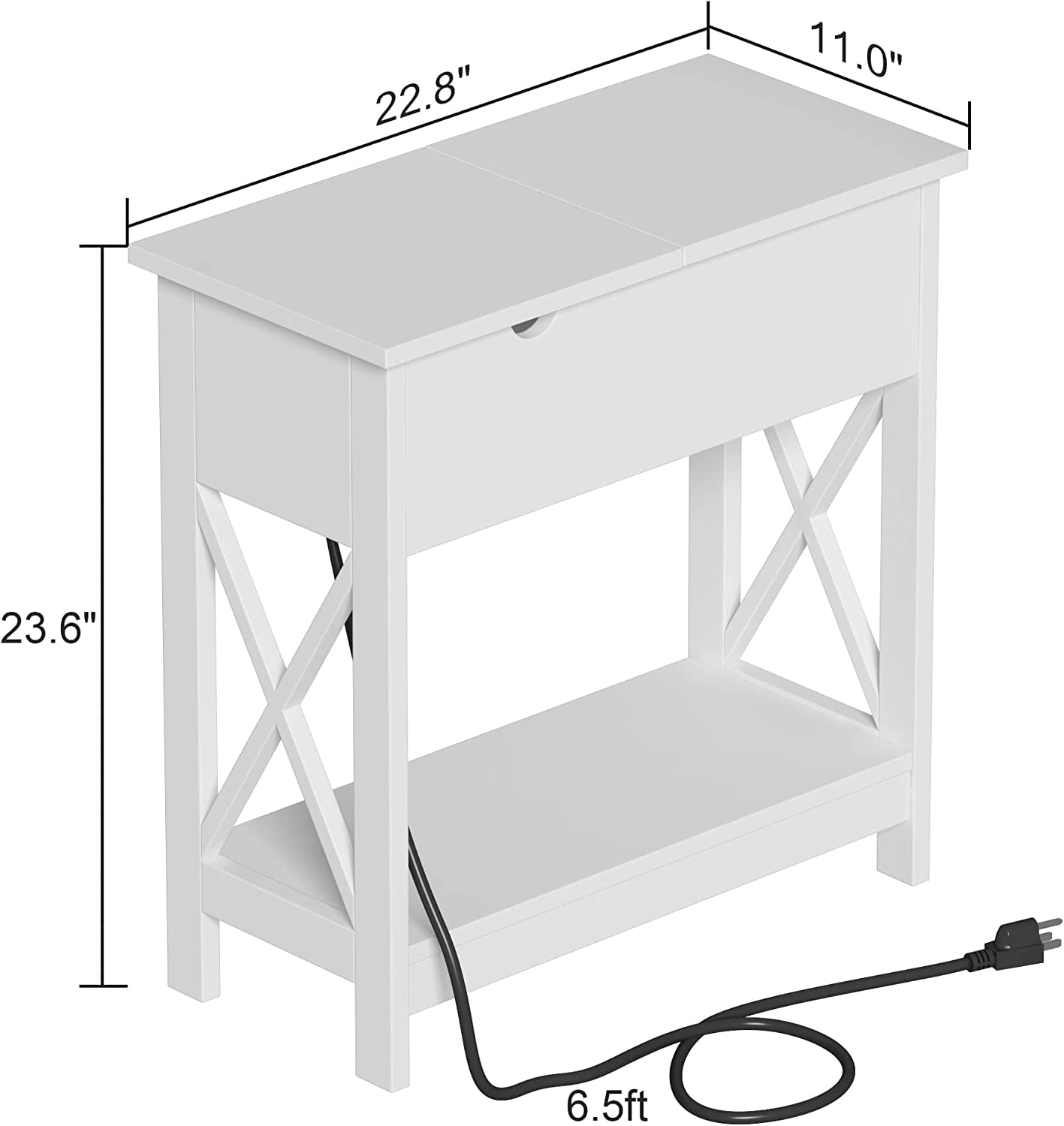 End Table with Charging Station, Narrow Flip Top Side Table with USB